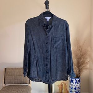 ✨Old Navy✨ Distressed Black Button Down Oversized Boyfriend Shirt Size SM